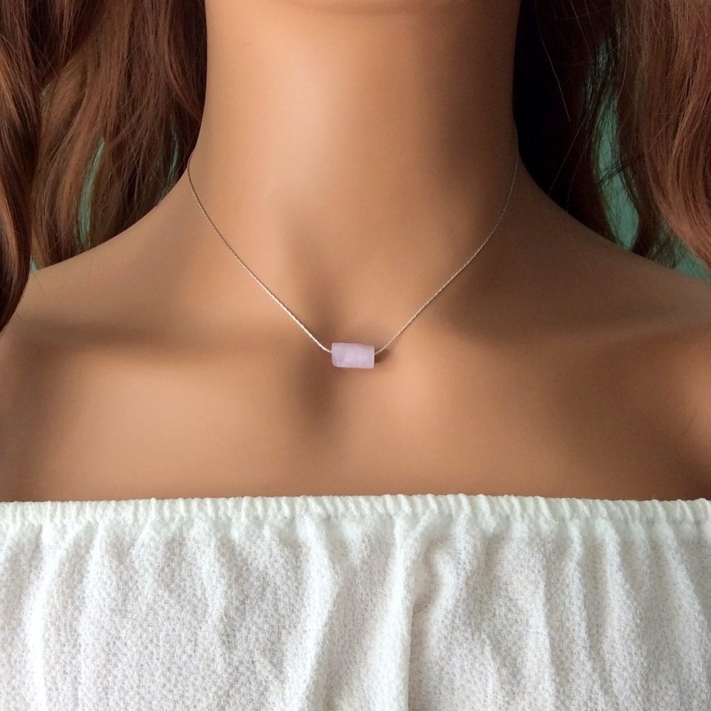 Kunzite choker necklace, sterling silver, crystal choker, healing necklace